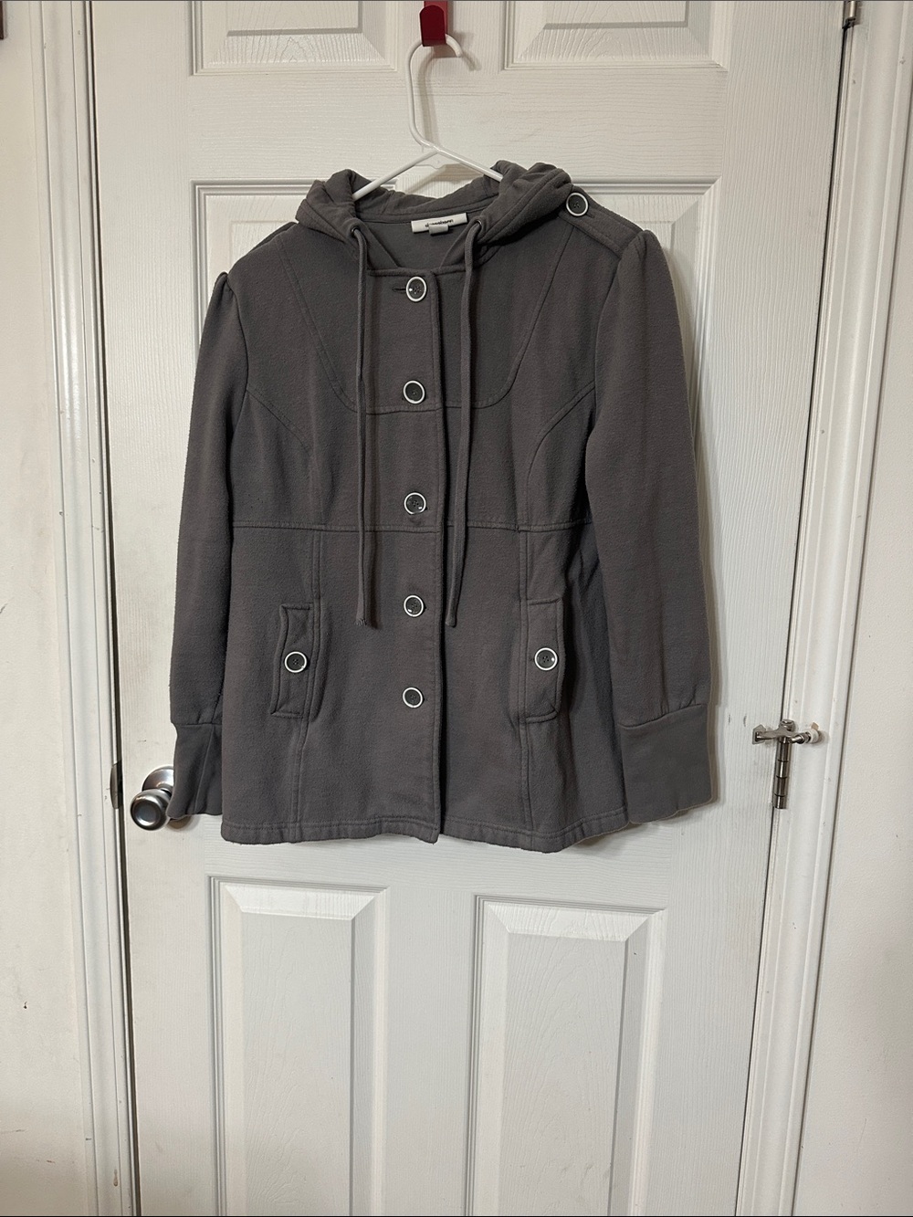 Gray Hooded Button-Front Jacket